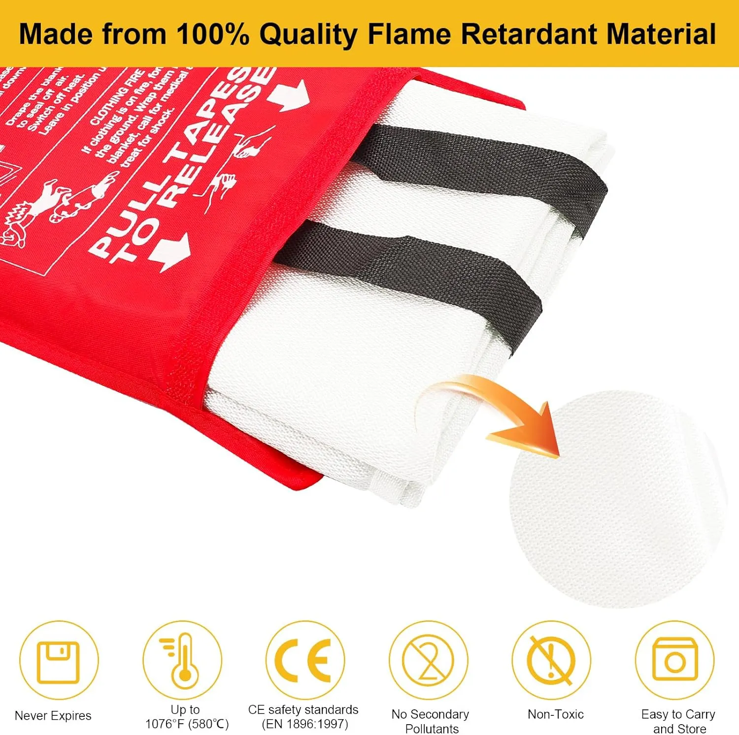 Fire Blanket - 2 Pack - 40" x 40" Emergency Fire Blanket for Home and Kitchen, Camping, Grill, Kitchen, Home, Car, School, Warehouse