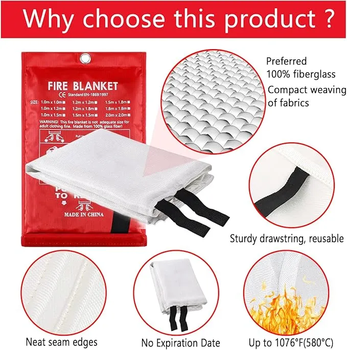 Fire Blanket, 4 Pack Fire Blanket Emergency for Home, Fiberglass Fire Blanket