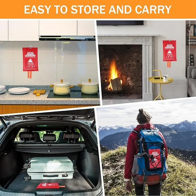 Fire Blanket Emergency for Home Kitchen - 39.4"x39.4" Flame Suppression Fiberglass Fire Extinguisher for Camping, Grill, Car, Office, Warehouse, Fireplace, Survival, Safety Altaz (8 Pack)