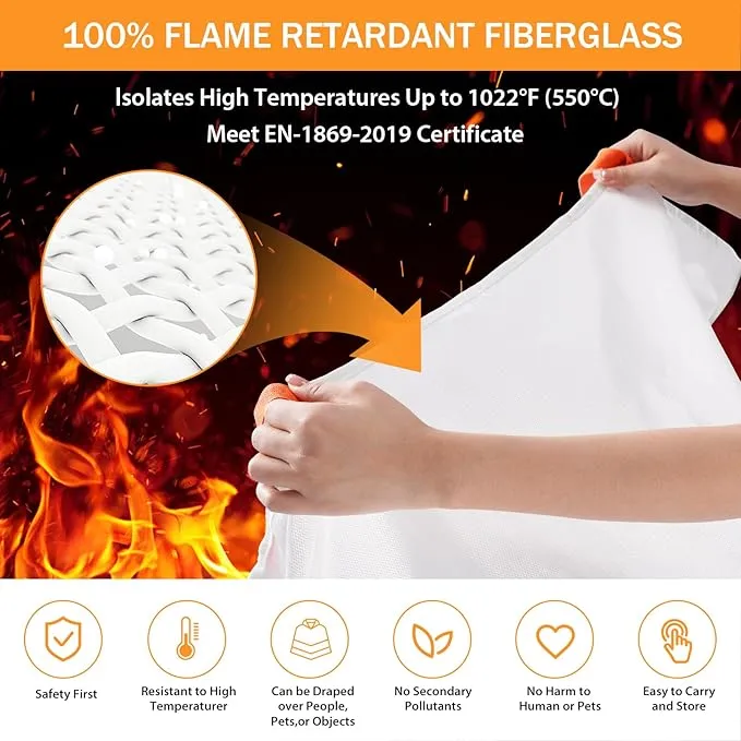 Fire Blanket Emergency for Home Kitchen - 39.4"x39.4" Flame Suppression Fiberglass Fire Extinguisher for Camping, Grill, Car, Office, Warehouse, Fireplace, Survival, Safety Altaz (8 Pack)