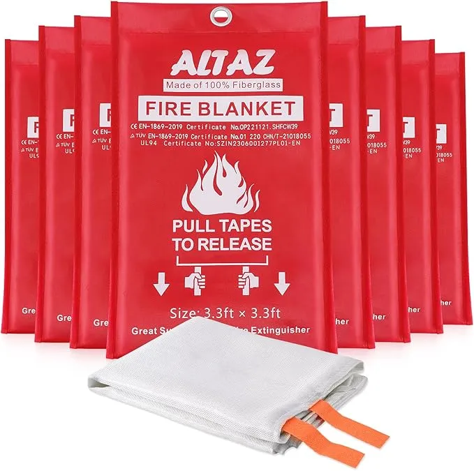 Fire Blanket Emergency for Home Kitchen - 39.4"x39.4" Flame Suppression Fiberglass Fire Extinguisher for Camping, Grill, Car, Office, Warehouse, Fireplace, Survival, Safety Altaz (8 Pack)