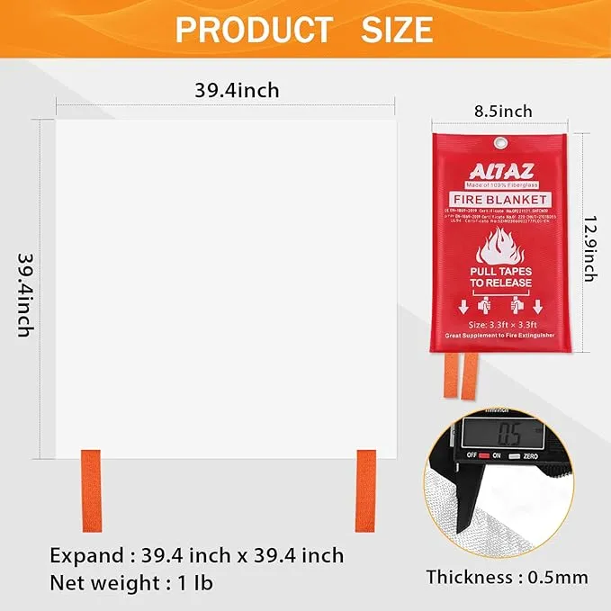 Fire Blanket Emergency for Home Kitchen - 39.4"x39.4" Flame Suppression Fiberglass Fire Extinguisher for Camping, Grill, Car, Office, Warehouse, Fireplace, Survival, Safety Altaz (8 Pack)