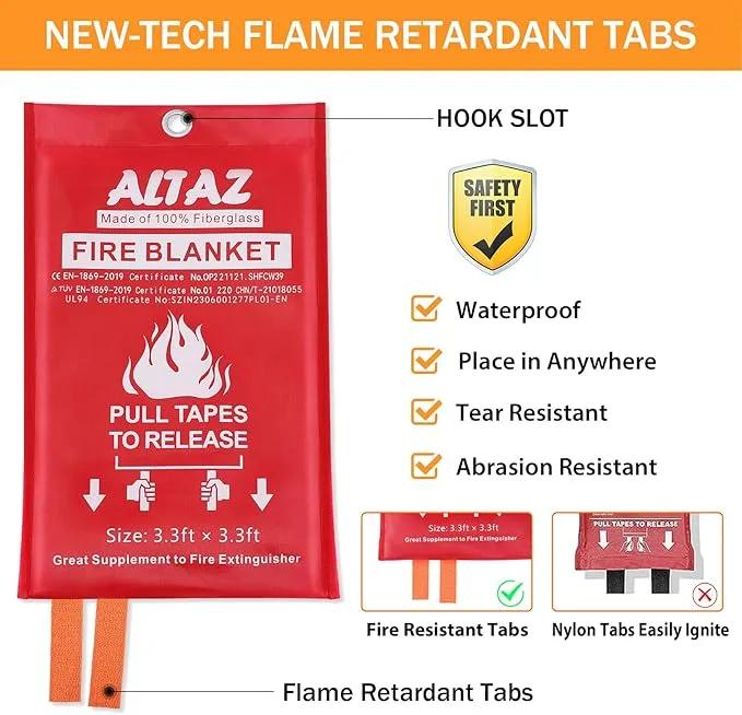 Fire Blanket Emergency for Home Kitchen - 39.4"x39.4" Flame Suppression Fiberglass Fire Extinguisher for Camping, Grill, Car, Office, Warehouse, Fireplace, Survival, Safety Altaz (8 Pack)