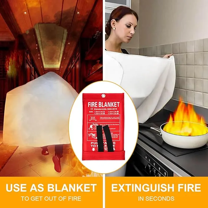 Fire Blanket Emergency for Home Kitchen, Fiberglass Fire Suppression Blanket for School, Fireplace, Outdoor Grill, Car, Office, Warehouse (1 Pack)