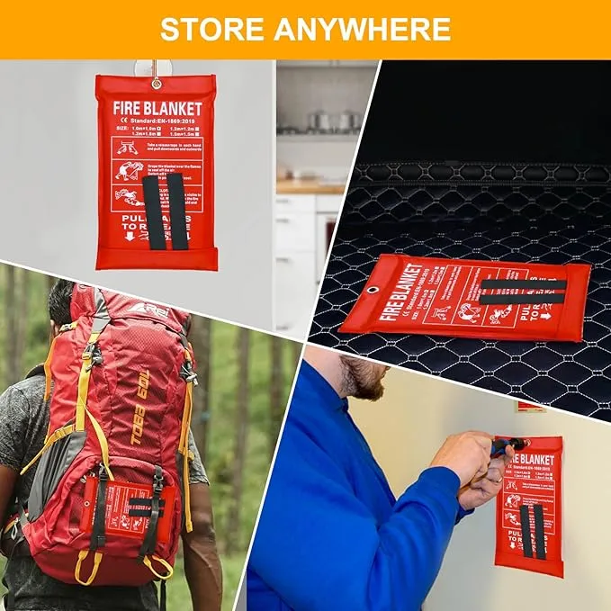 Fire Blanket Emergency for Home Kitchen, Fiberglass Fire Suppression Blanket for School, Fireplace, Outdoor Grill, Car, Office, Warehouse (1 Pack)