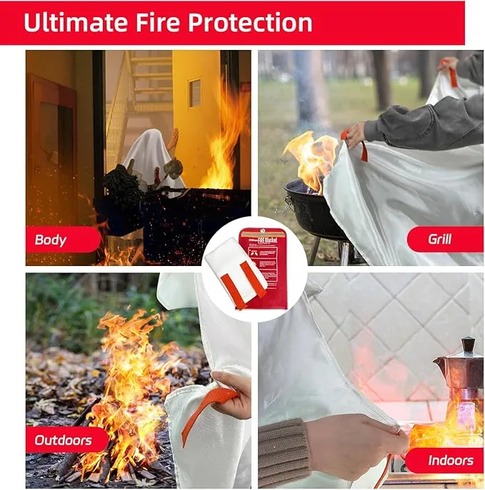 Fire Blanket for Home and Kitchen, Premium Fiberglass [No Harm to Skin], 39.3" X 39.3" Emergency Fire Suppression Blanket with 2 Hooks for Car, Garage, Office & Camping, 2 Pack