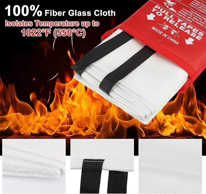 Fire Blanket for Home, Fiberglass Emergency Fire Blanket for Kitchen Suppression Flame Retardant Blankets for House, School, Fireplace, Camping, Grill, Car, BBQ, Warehouse