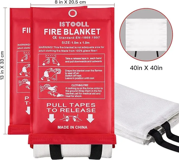 Fire Blanket for Home, Fiberglass Emergency Fire Blanket for Kitchen Suppression Flame Retardant Blankets for House, School, Fireplace, Camping, Grill, Car, BBQ, Warehouse