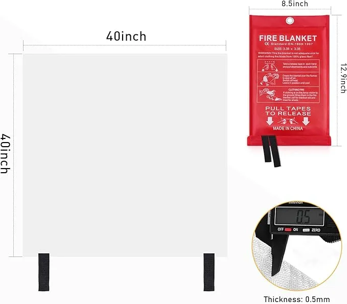 Fire Blanket for Home Kitchen Emergency - Fire Suppression Blanket Fireproof Blanket Fire Retardant Blankets for Car, Fireplace, Camping, Picnic, Grill