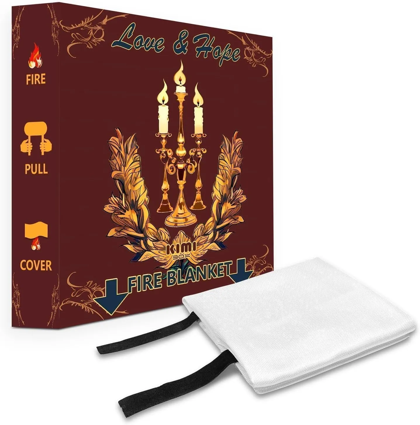 Fire Blanket with Decoration Cover, 47x47 inches Fiberglass Fire Emergency Blanket, Flame Suppression Retardant Fireproof Survival Blanket, Candle