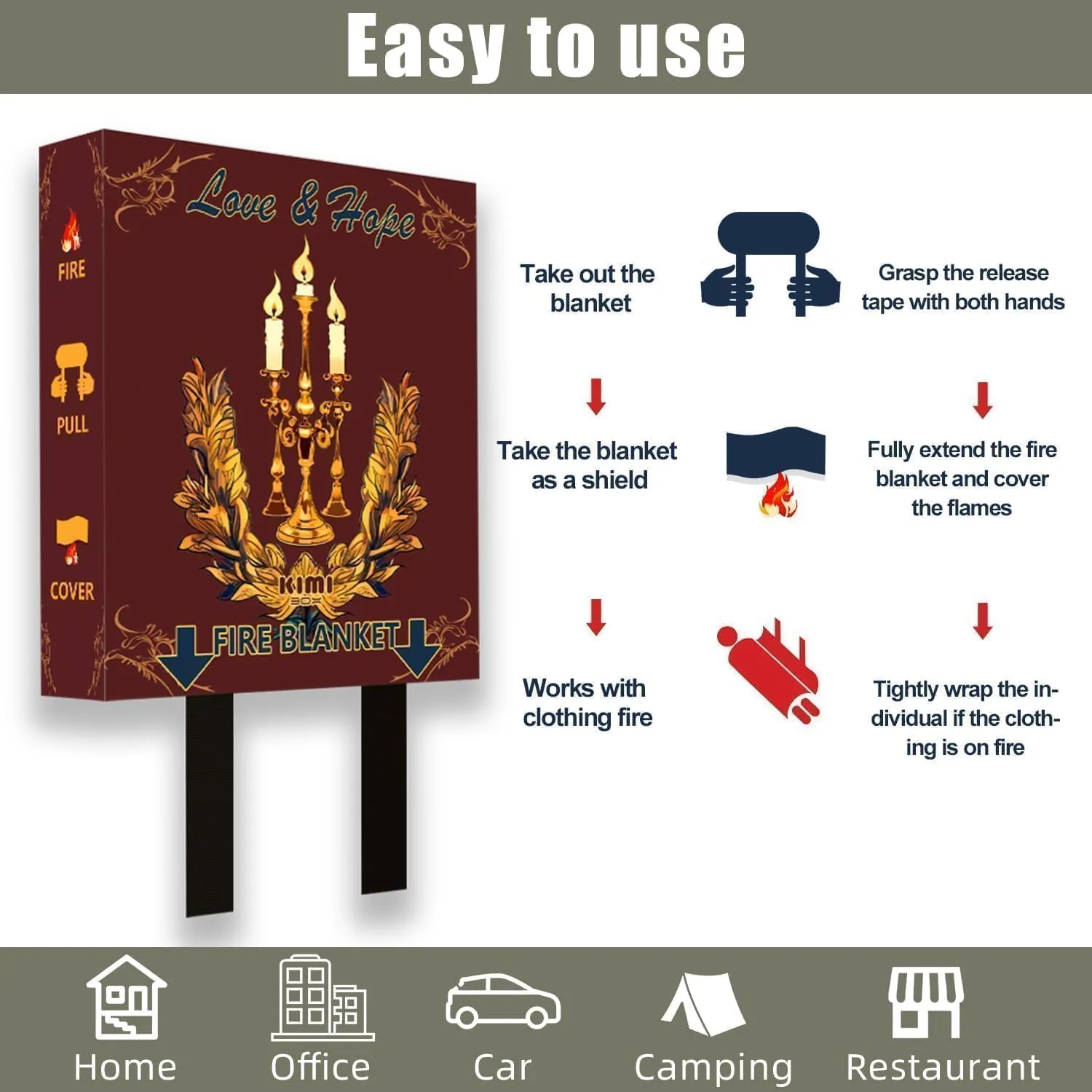 Fire Blanket with Decoration Cover, 47x47 inches Fiberglass Fire Emergency Blanket, Flame Suppression Retardant Fireproof Survival Blanket, Candle