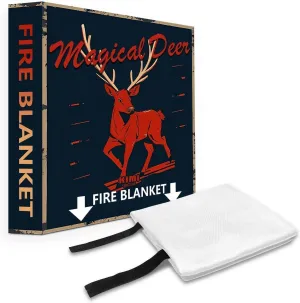 Fire Blanket with Decoration Cover, 47x47 inches Fiberglass Fire Emergency Blanket, Flame Suppression Retardant Fireproof Survival Blanket, Deer