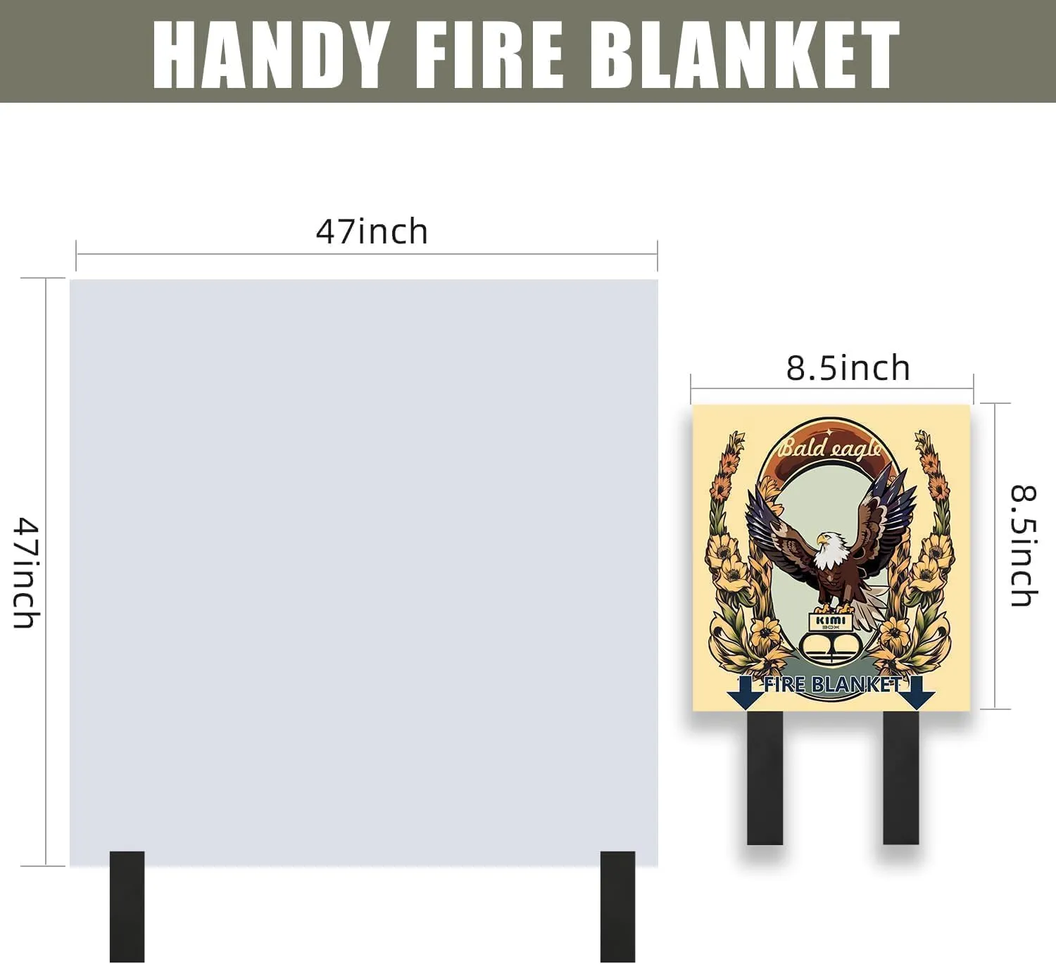 Fire Blanket with Decoration Cover, 47x47 inches Fiberglass Fire Emergency Blanket, Flame Suppression Retardant Fireproof Survival Blanket, Eagle