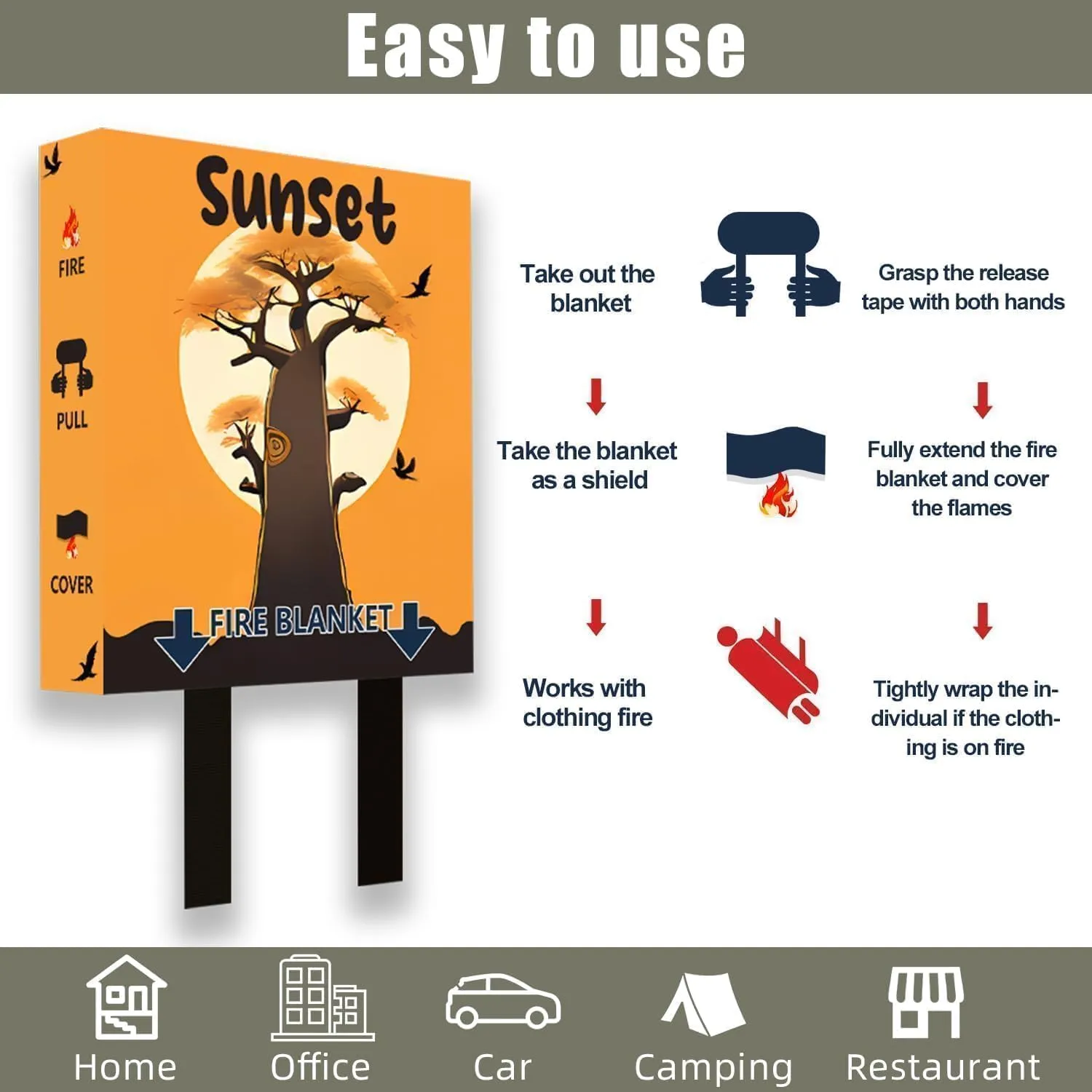 Fire Blanket with Decoration Cover, 47x47 inches Fiberglass Fire Emergency Blanket, Flame Suppression Retardant Fireproof Survival Blanket, Tree