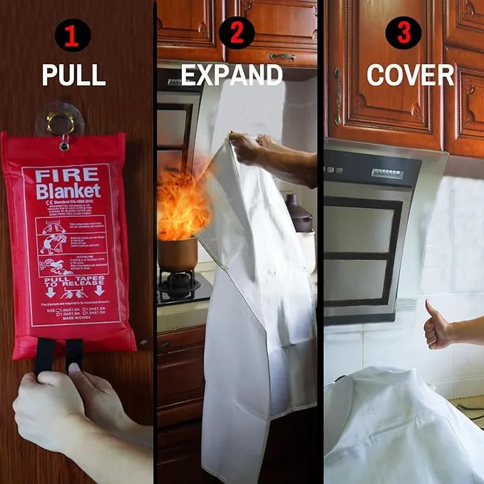 Fire Blankets Emergency for Home-Fire Blanket for Home and Kitchen,Fiberglass Fire Blankets for Fireplace Camping Car BBQ. Essential Fire Blankets Emergency Gear for Home Safety (2 Pack)