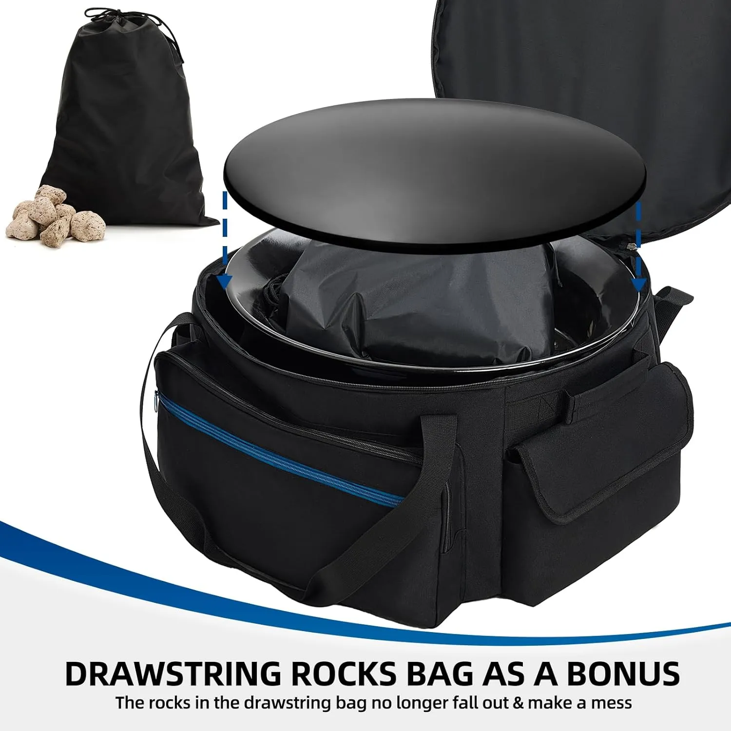 Fire Pit Carry Bag for Ciays Propane Gas Firepit 19 Inch, Portable Carrying Case for Outland Fire Bowl Model 893/ 870/ 823 with Separate Rocks Pouch and Large Pockets for Camping Accessories, Bag Only
