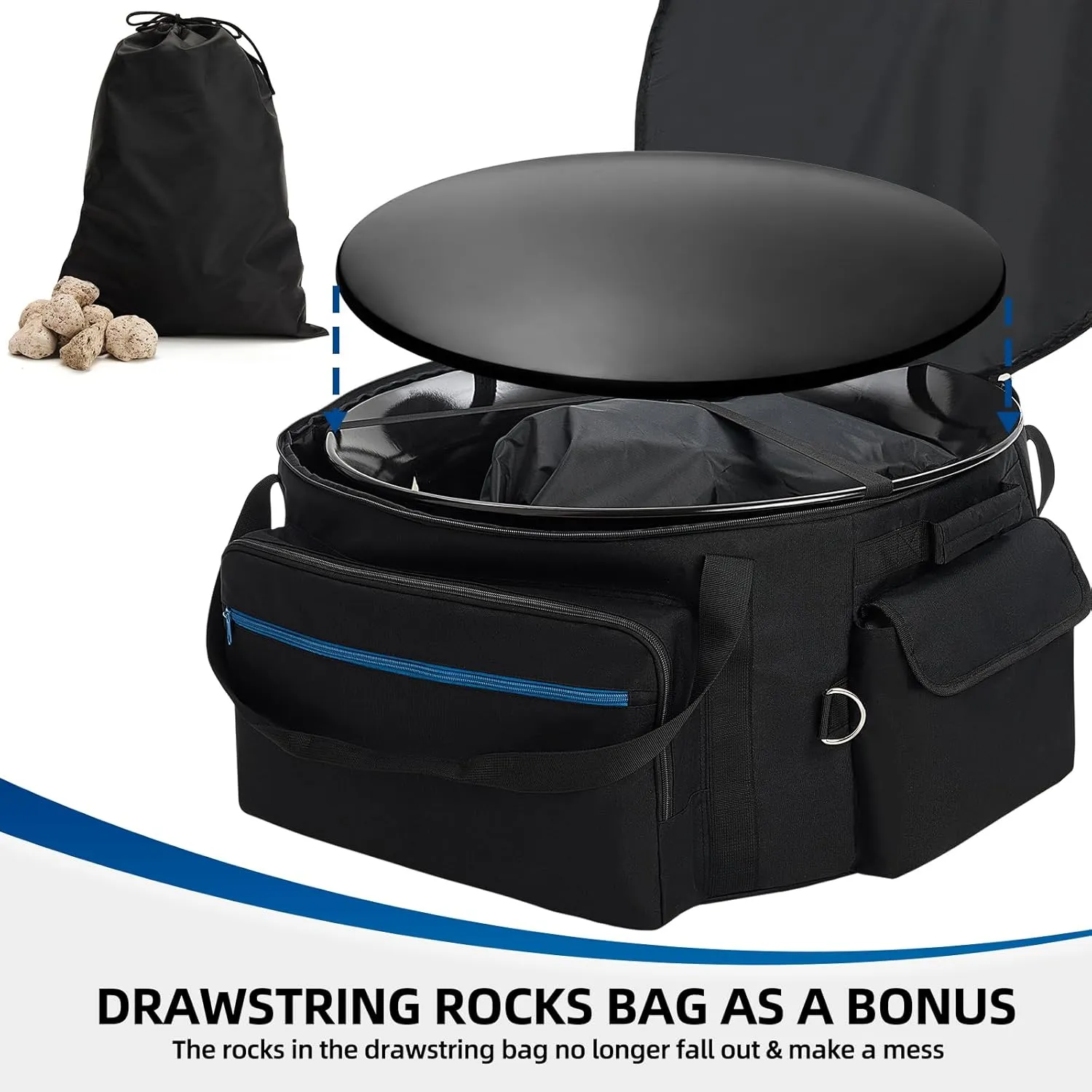 Fire Pit Carry Bag for Ciays Propane Gas Firepit 24 Inch, Portable Carrying Case for Outland Fire Bowl Model 883 with Separate Rocks Pouch and Large Pockets for Camping Accessories, Bag Only