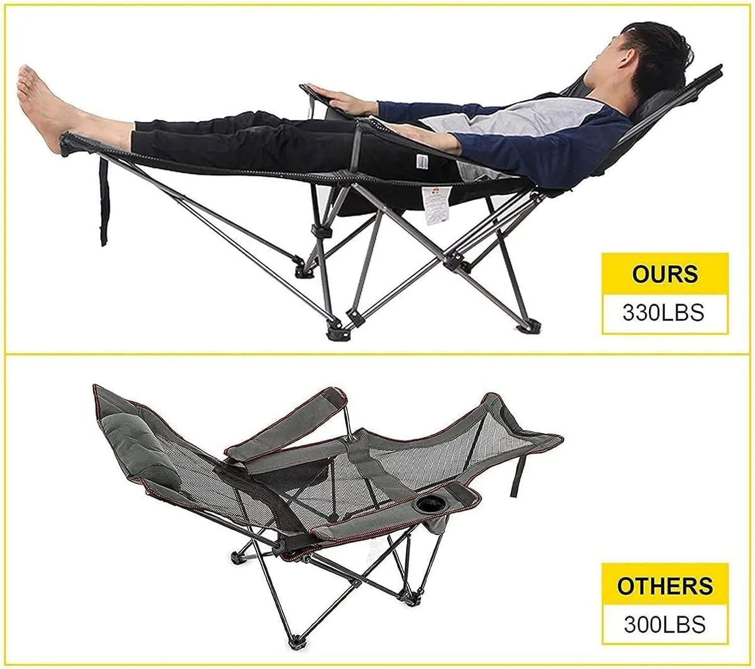 Fishing Chairs, Camping Chair Sun Loungers Outdoor Beach Fishing Chair Camping Chair Lounge Patio Padded Folding Lawn Recliner with Cup Holder(A)