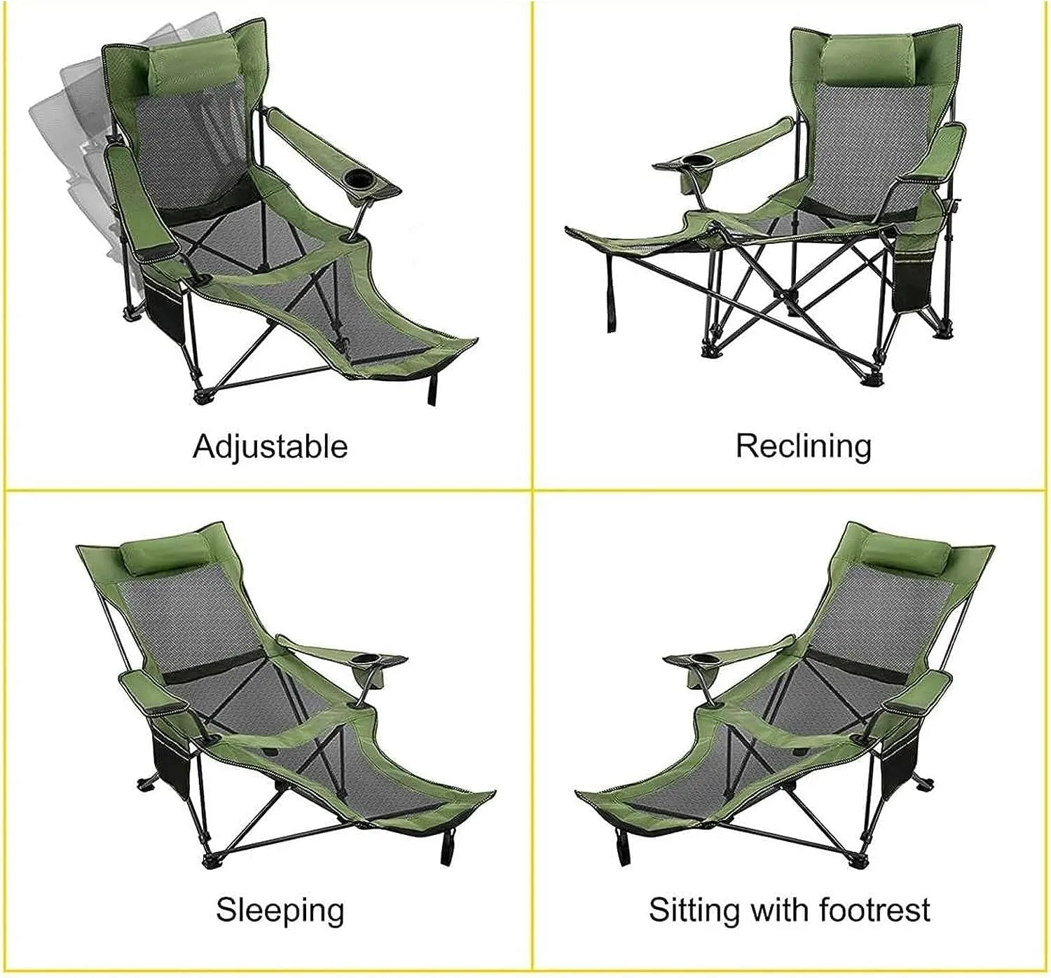 Fishing Chairs, Camping Chair Sun Loungers Outdoor Beach Fishing Chair Camping Chair Lounge Patio Padded Folding Lawn Recliner with Cup Holder(A)