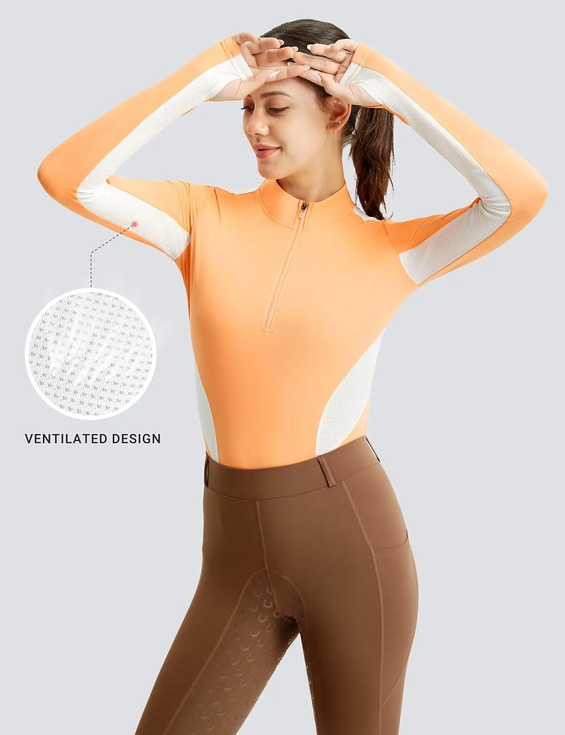 FitsT4 Sports Womens Equestrian Shirts Thumbholes Long Sleeve Horse Riding Shirts Quick Dry UPF50  Riding Top Half Zip