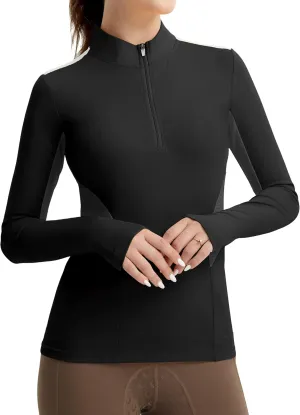 FitsT4 Sports Womens Equestrian Shirts Thumbholes Long Sleeve Horse Riding Shirts Quick Dry UPF50  Riding Top Half Zip