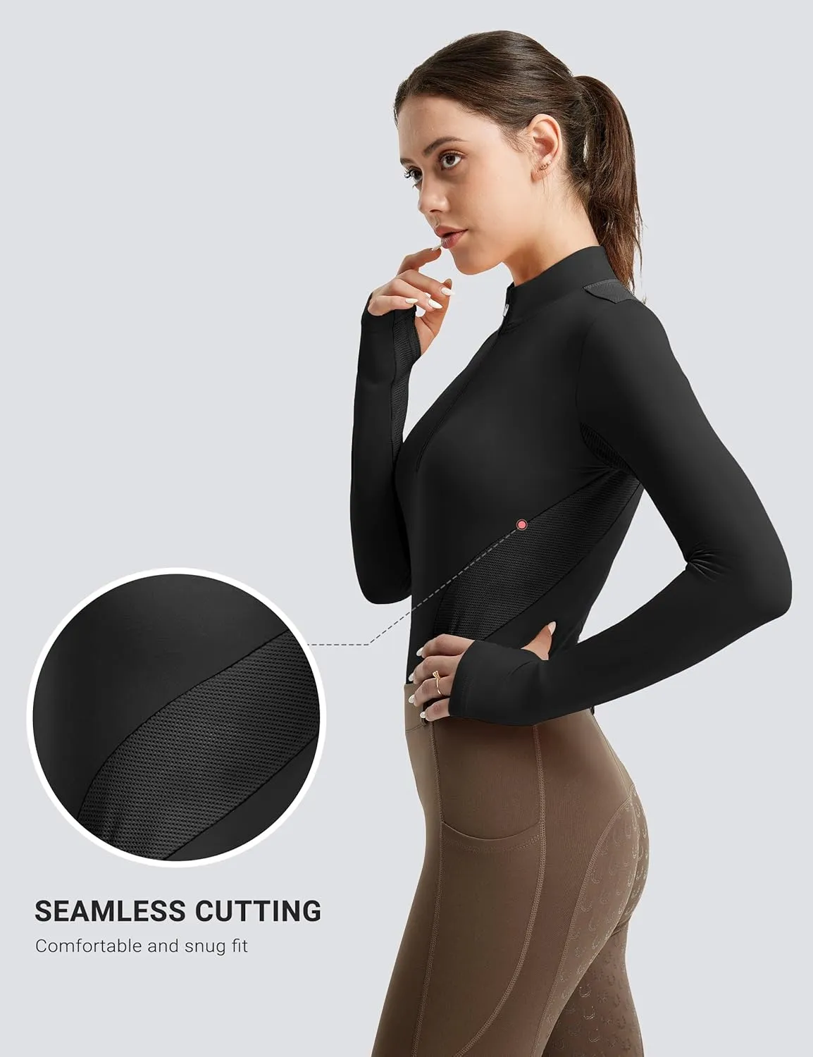 FitsT4 Sports Womens Equestrian Shirts Thumbholes Long Sleeve Horse Riding Shirts Quick Dry UPF50  Riding Top Half Zip