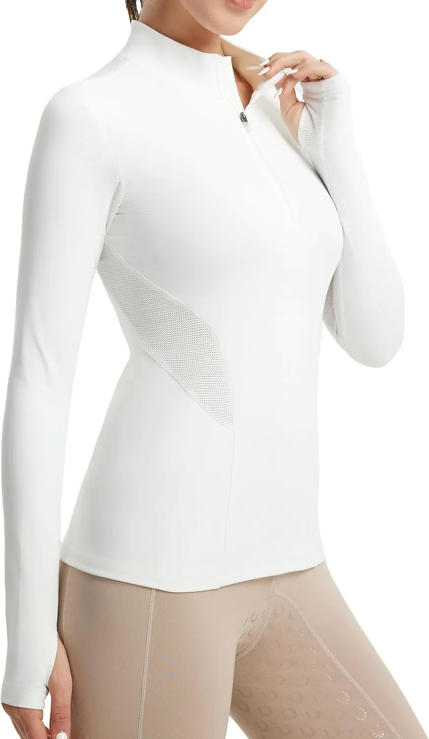 FitsT4 Sports Womens Equestrian Shirts Thumbholes Long Sleeve Horse Riding Shirts Quick Dry UPF50  Riding Top Half Zip