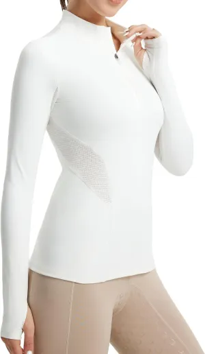 FitsT4 Sports Womens Equestrian Shirts Thumbholes Long Sleeve Horse Riding Shirts Quick Dry UPF50  Riding Top Half Zip