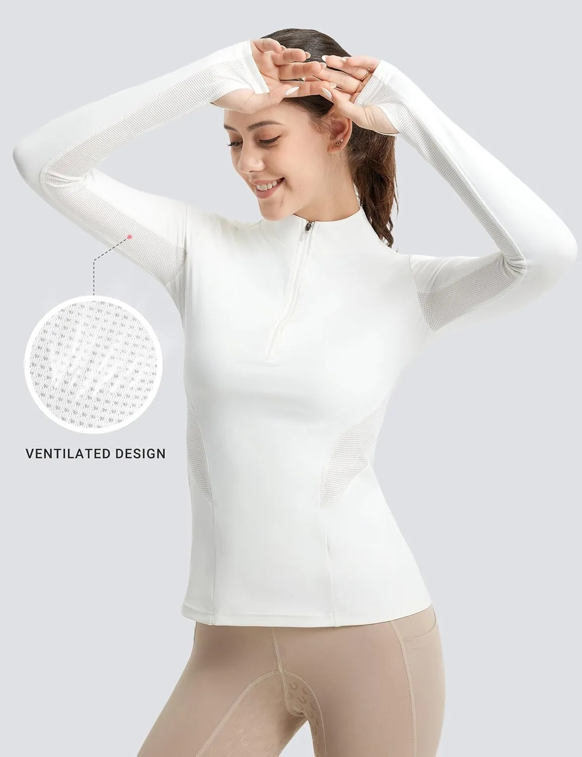FitsT4 Sports Womens Equestrian Shirts Thumbholes Long Sleeve Horse Riding Shirts Quick Dry UPF50  Riding Top Half Zip