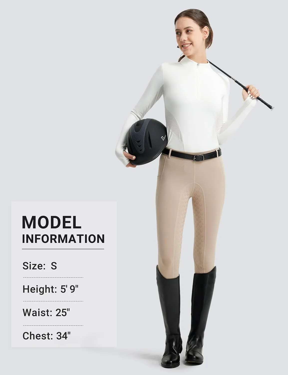 FitsT4 Sports Womens Equestrian Shirts Thumbholes Long Sleeve Horse Riding Shirts Quick Dry UPF50  Riding Top Half Zip