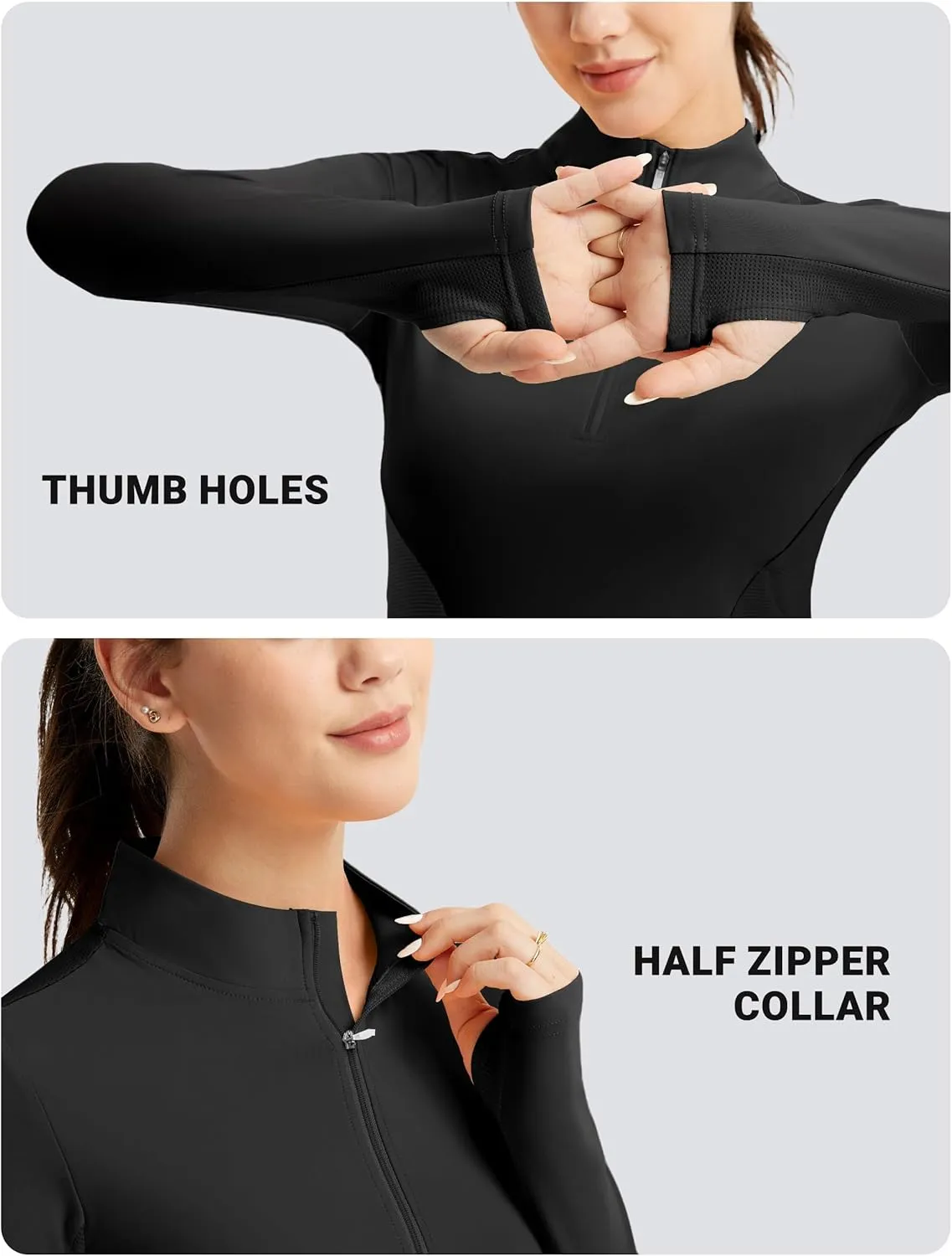 FitsT4 Sports Womens Equestrian Shirts Thumbholes Long Sleeve Horse Riding Shirts Quick Dry UPF50  Riding Top Half Zip