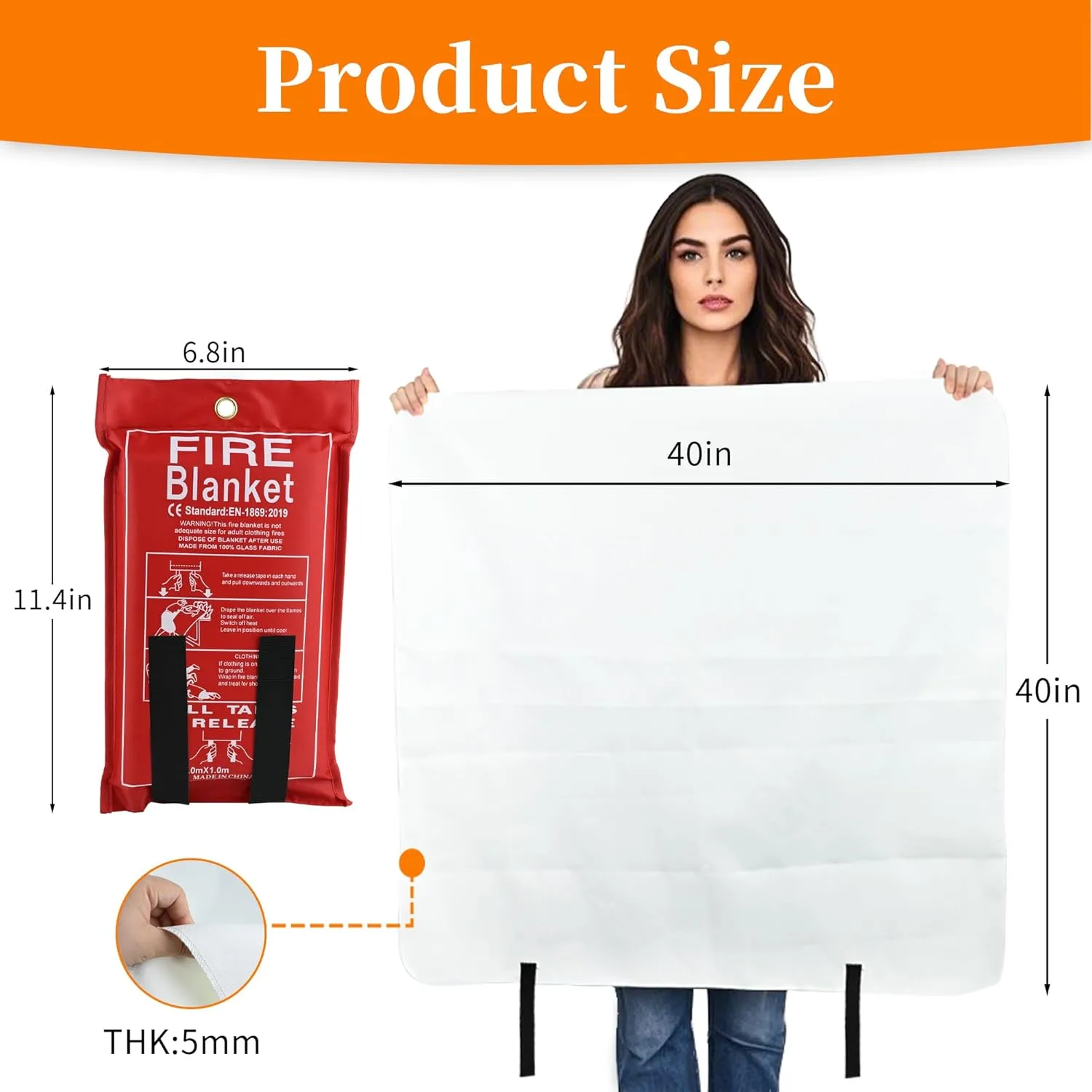 FJNATINH Silicone Fire Blanket 8Pack, Emergency Fire Safety for Home and Kitchen - 40" x 40" Thicked Flame Retardant Fireproof Blanket for Rapid Fire Suppression
