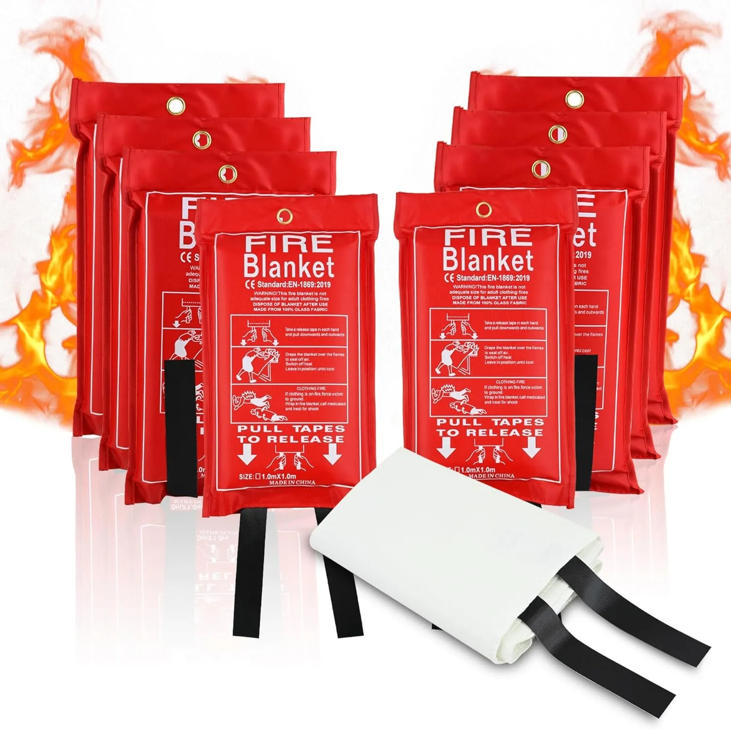 FJNATINH Silicone Fire Blanket 8Pack, Emergency Fire Safety for Home and Kitchen - 40" x 40" Thicked Flame Retardant Fireproof Blanket for Rapid Fire Suppression