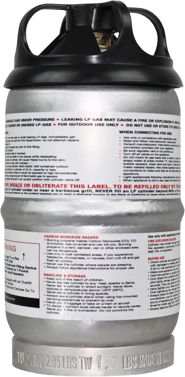 Flame King 1LB Empty Aluminum Propane Cylinder Tank - Corrosion-Resistant and Rust-Free, Great for Camping and Small Appliances