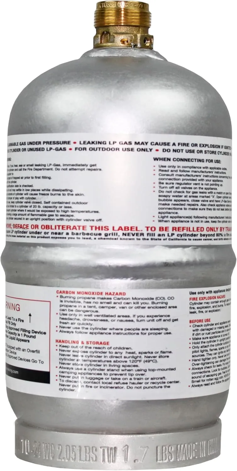 Flame King 1LB Empty Aluminum Propane Cylinder Tank - Corrosion-Resistant and Rust-Free, Great for Camping and Small Appliances