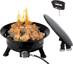 Flame King Smokeless Propane Fire Pit, 24-inch Portable Firebowl, 58K BTU with Propane Grip Scale, Self Igniter, Cover, & Carry Straps for RV, Camping, & Outdoor Living