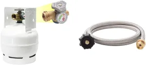 Flame King YSN03 3lb Steel Propane Tank Cylinder with Gauge and OPD Valves for Grills and BBQs & SS-QCC-1LB 5-FT Steel Braided Hose, 1 lb to 20 lb Adapter