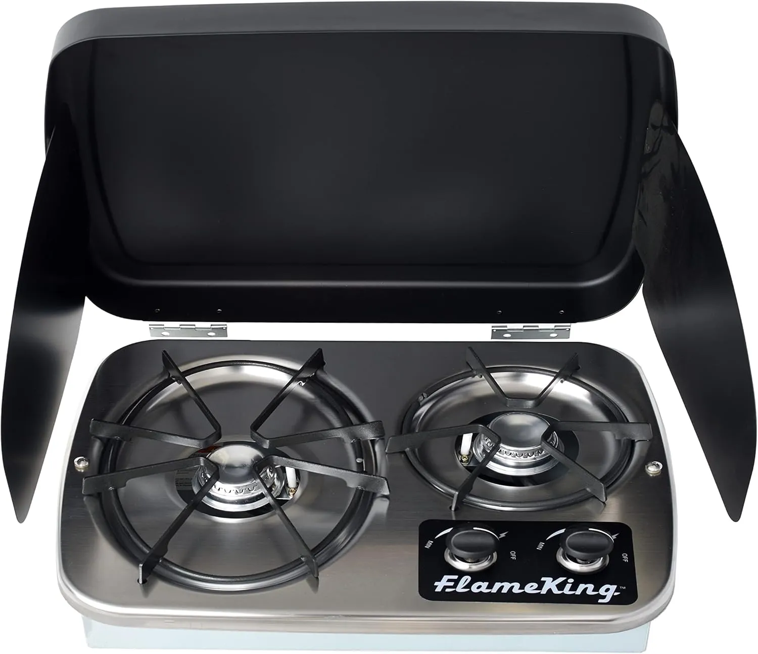 Flame King YSNHT600 2-Burner Built-in RV Cooktop Propane Stove, 7200 and 5200 BTU Burners, Self-Igniting, Cover Included, Silver, 18.5" x 13" x 4.5"