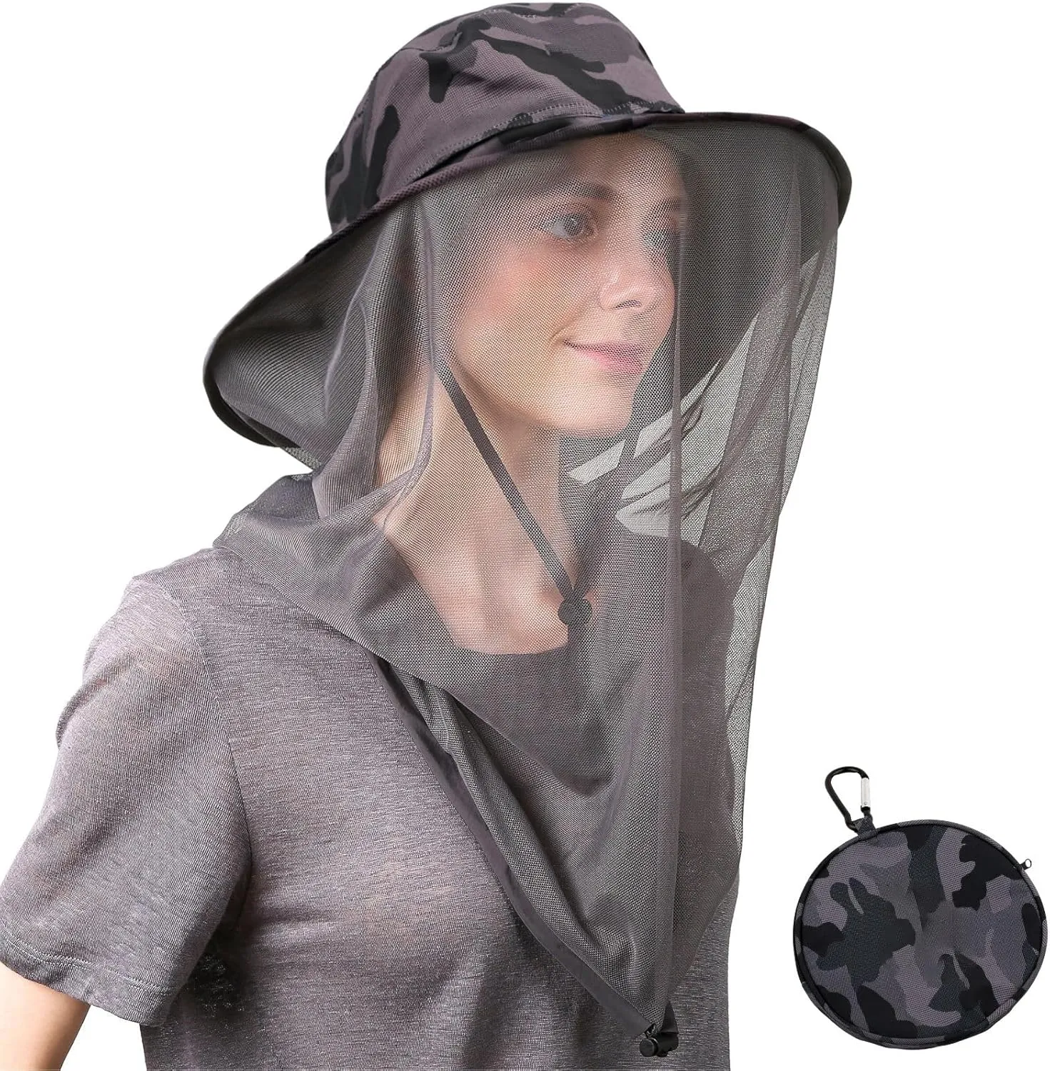 Flammi Mosquito Net Hat Safari Hat UPF 50  Sun Protection Boonie Hats for Men with Neck Flap Fishing Hiking Hat for Men/Women