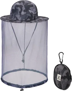 Flammi Mosquito Net Hat Safari Hat UPF 50  Sun Protection Boonie Hats for Men with Neck Flap Fishing Hiking Hat for Men/Women