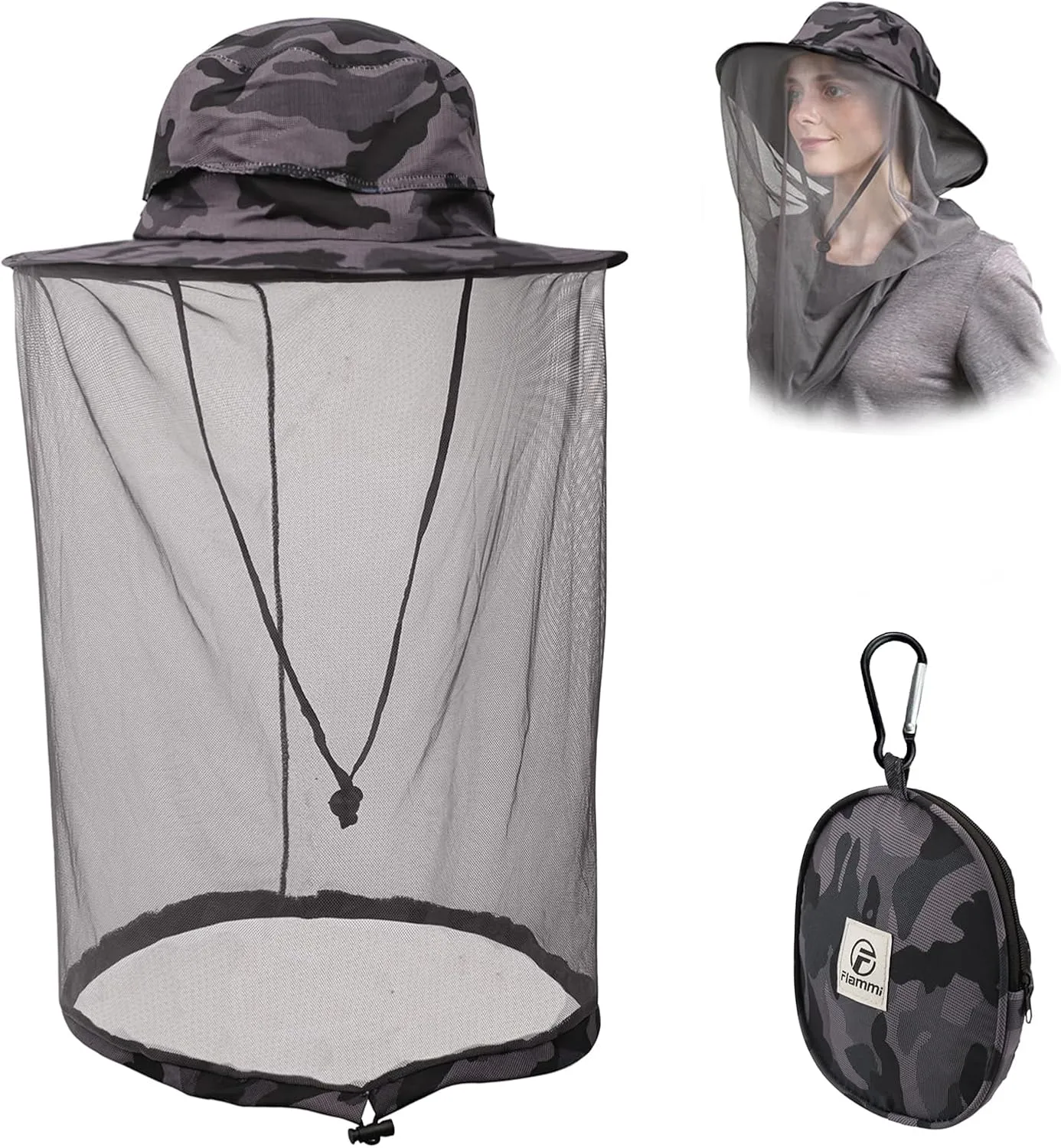 Flammi Mosquito Net Hat Safari Hat UPF 50  Sun Protection Boonie Hats for Men with Neck Flap Fishing Hiking Hat for Men/Women
