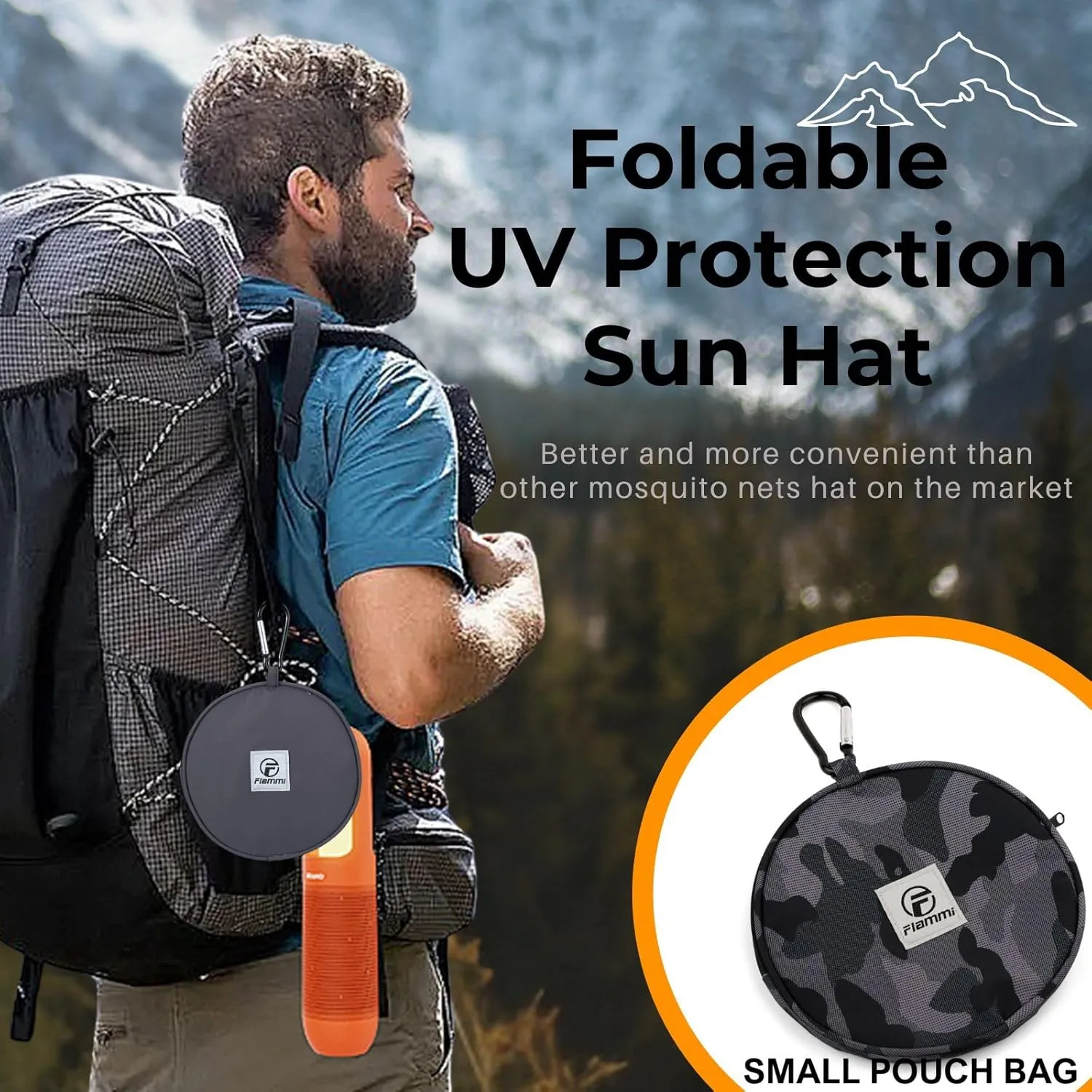 Flammi Mosquito Net Hat Safari Hat UPF 50  Sun Protection Boonie Hats for Men with Neck Flap Fishing Hiking Hat for Men/Women
