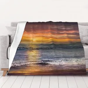 Flannel Throw Blanket, Soft Anti-Pilling Travel Blanket for Bed, Couch, Camping, Sunset Beach Blankets for Sofa Home Decor, Lightweight, Comfy, Machine Washable, 40x30 Inch