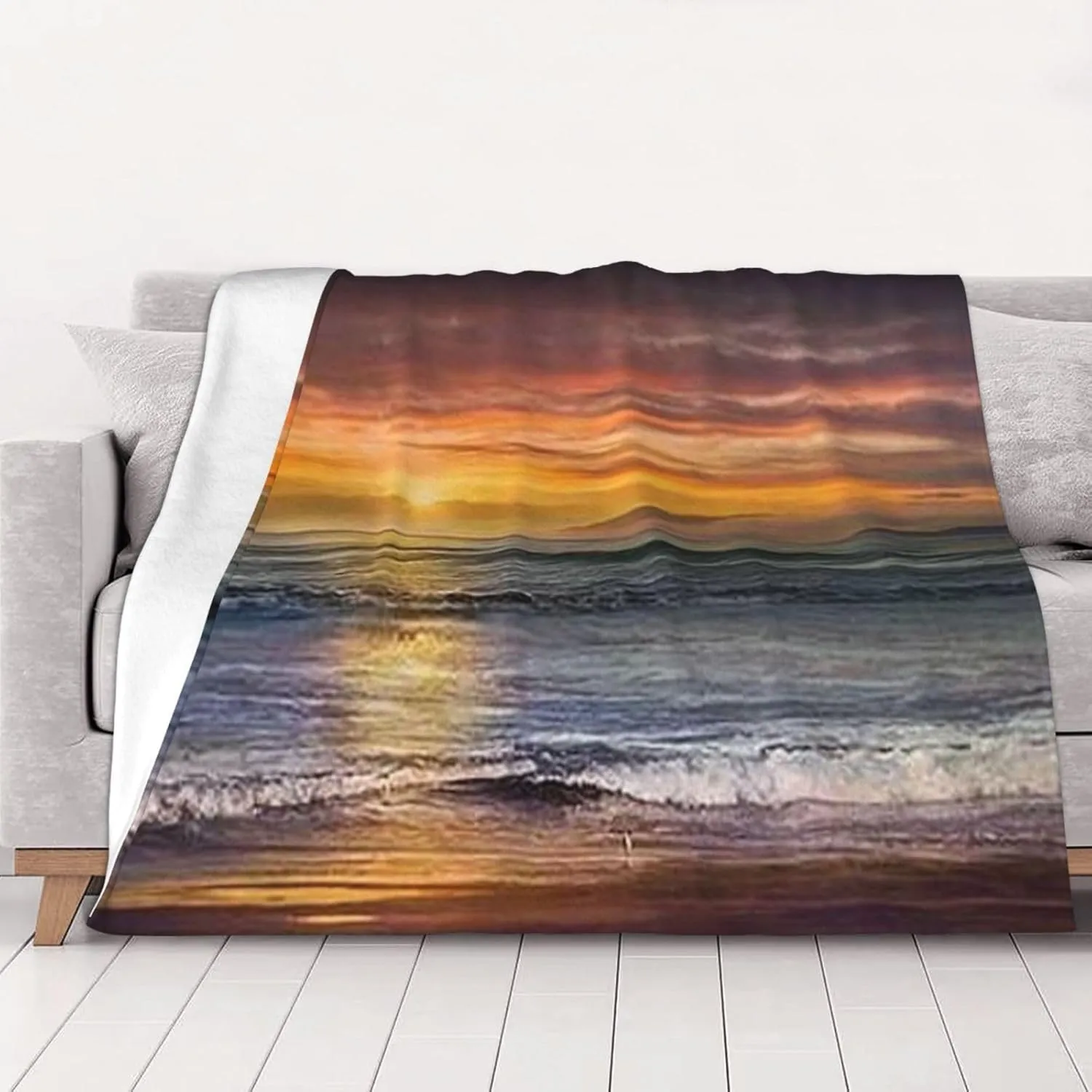 Flannel Throw Blanket, Soft Anti-Pilling Travel Blanket for Bed, Couch, Camping, Sunset Beach Blankets for Sofa Home Decor, Lightweight, Comfy, Machine Washable, 40x30 Inch