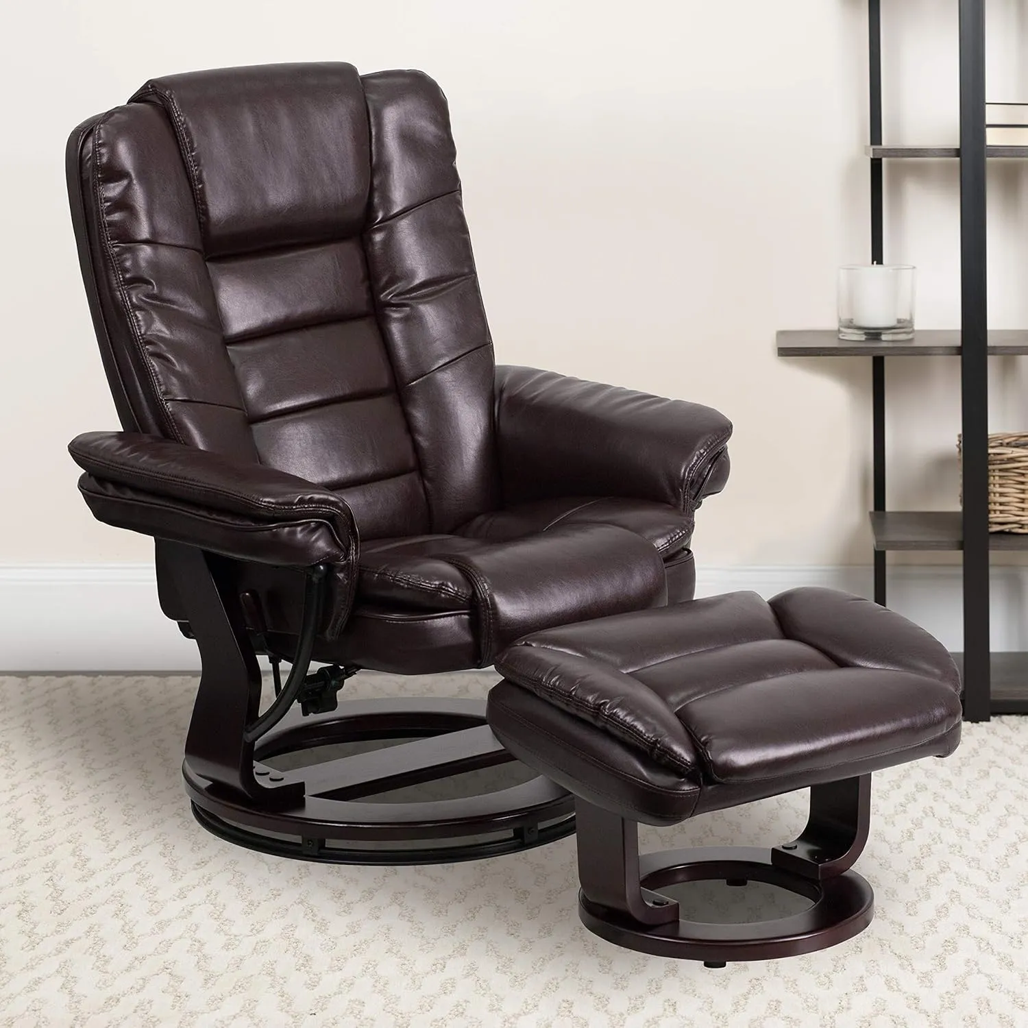 Flash Furniture Bali Contemporary Multi-Position LeatherSoft Recliner Chair with Ottoman, 360-Degree Swivel Recliner Chair/Ottoman Set, Brown