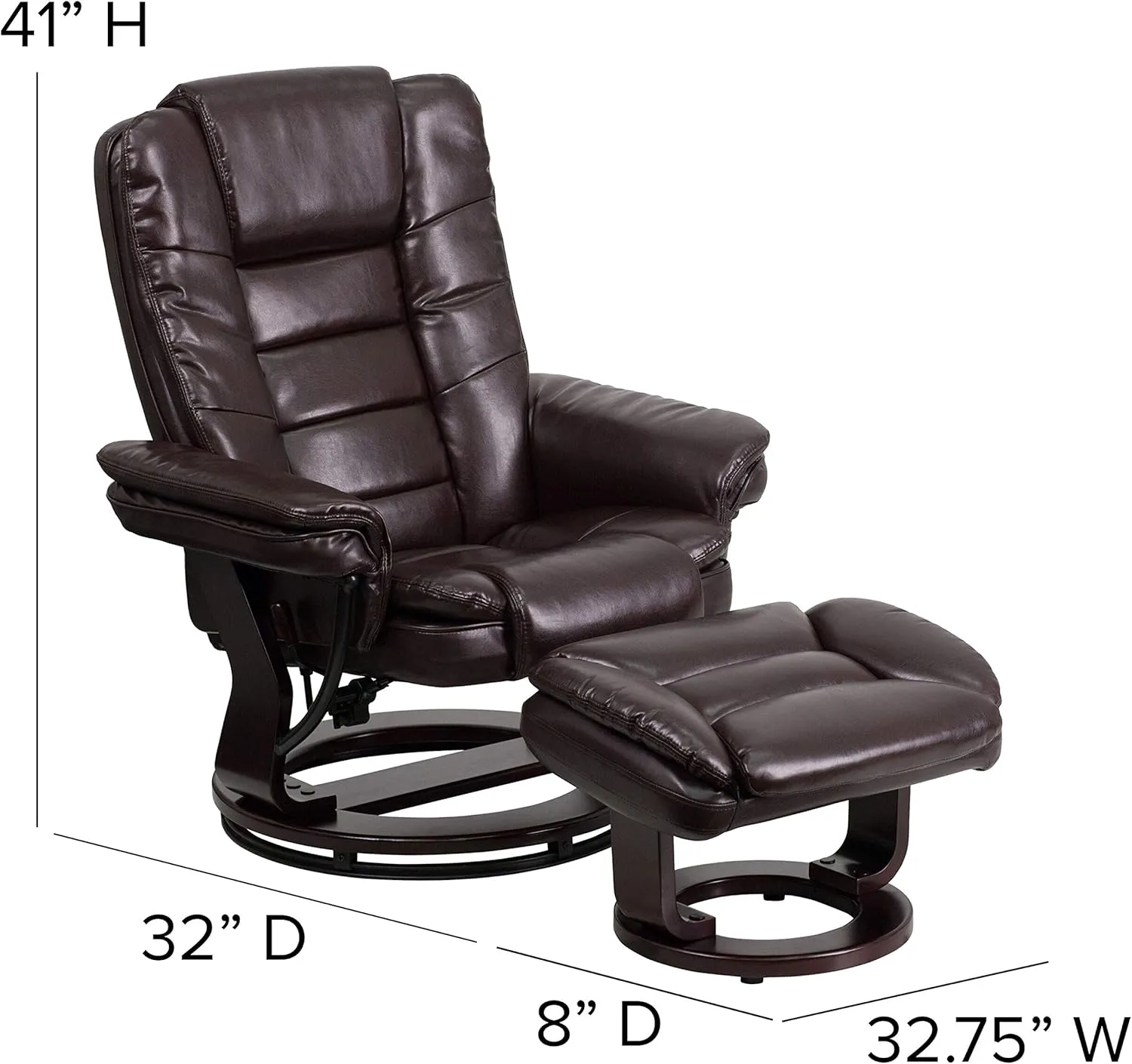 Flash Furniture Bali Contemporary Multi-Position LeatherSoft Recliner Chair with Ottoman, 360-Degree Swivel Recliner Chair/Ottoman Set, Brown