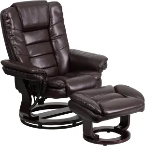 Flash Furniture Bali Contemporary Multi-Position LeatherSoft Recliner Chair with Ottoman, 360-Degree Swivel Recliner Chair/Ottoman Set, Brown