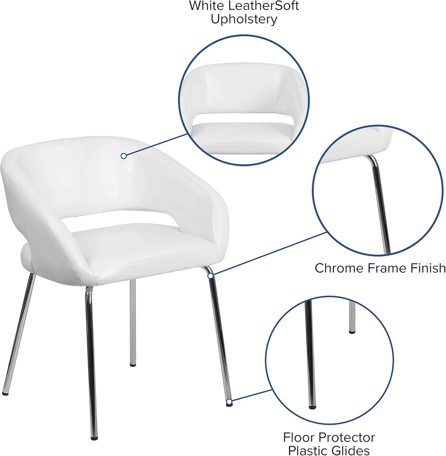 Flash Furniture Fusion Series LeatherSoft Upholstered Side Reception Chair, Retro Padded Lounge Chair for Living Room or Office, White