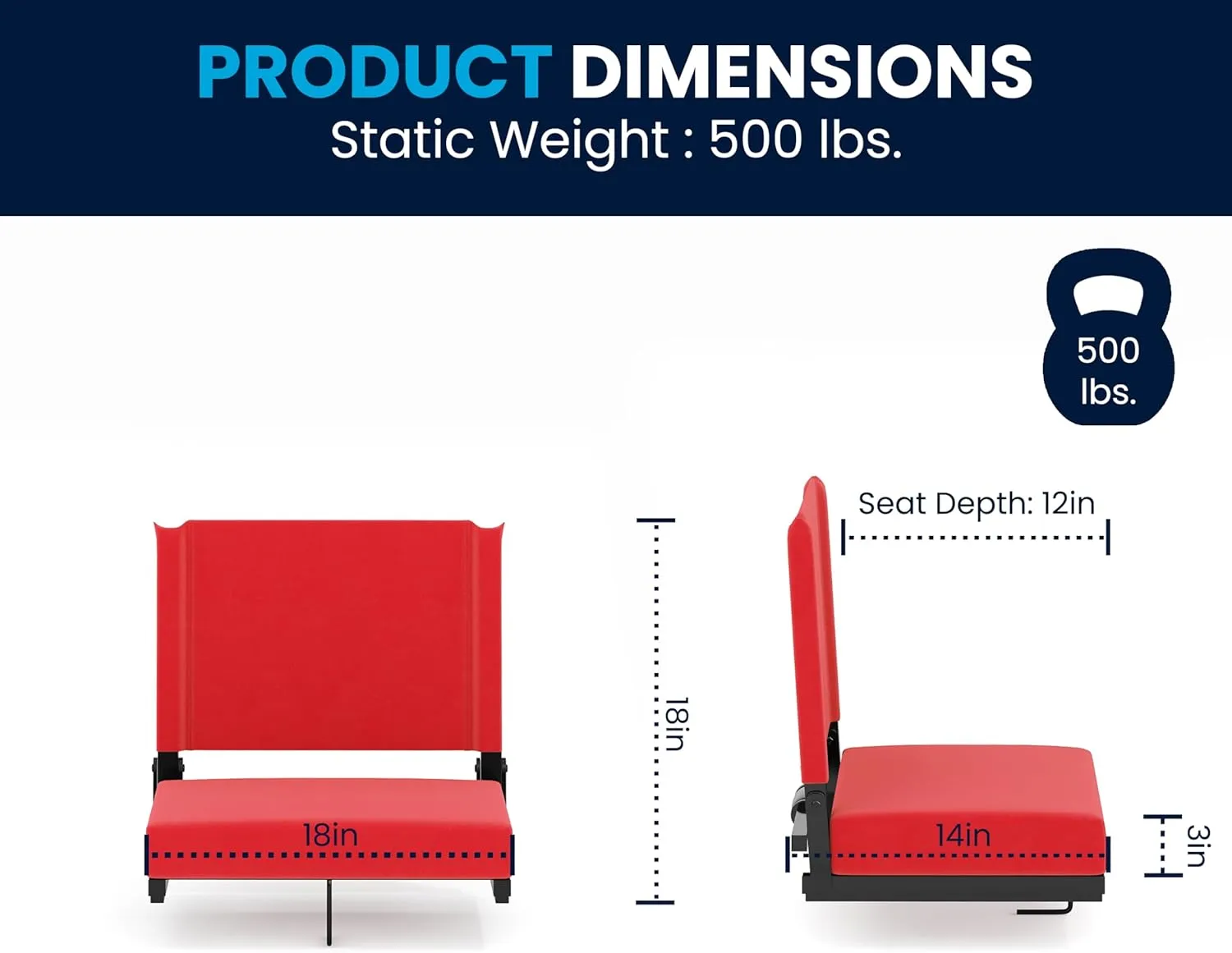 Flash Furniture Grandstand Portable Stadium Seat for Bleachers or Benches, Folding Padded Stadium Chair with Carrying Handle, 500 lb. Weight Capacity, Red