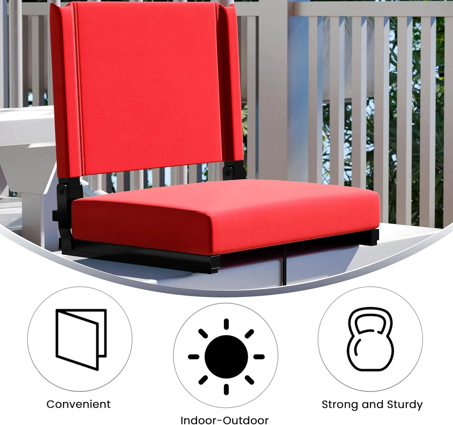 Flash Furniture Grandstand Portable Stadium Seat for Bleachers or Benches, Folding Padded Stadium Chair with Carrying Handle, 500 lb. Weight Capacity, Red